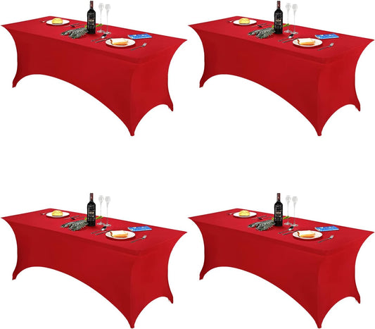 FORLIFE 4Pack Spandex Table Covers，Fitted Tablecloth for Rectangular Tables, Stretch Patio Table Covers, Universal Spandex Table Cover for Wedding, Banquet, Party (6ft, Red)