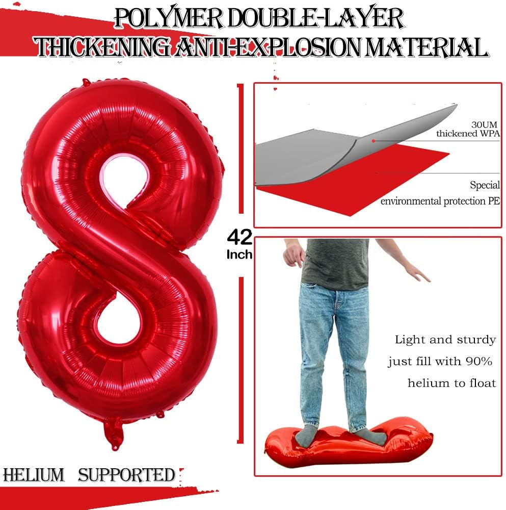 GOER Number 80 Balloons for 80th Birthday Party Decorations,42 Inch Jumbo Foil Helium Balloons for 80th Anniversary (Red)