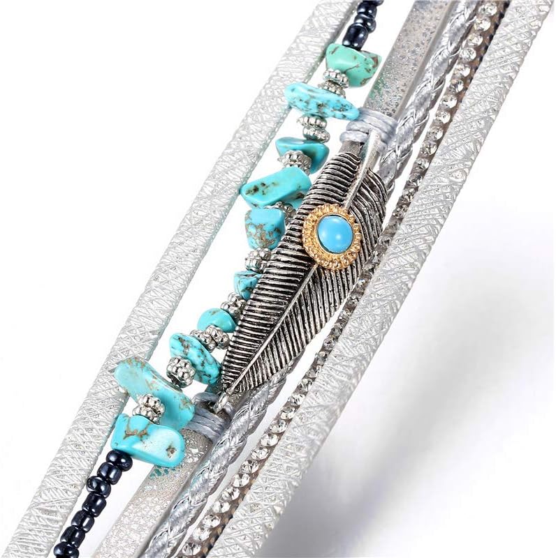 Fesciory Leopard Bracelet for Women, Boho Leather Wrap Multi-Layer Pearl Crystal Bracelet Bangle Jewelry