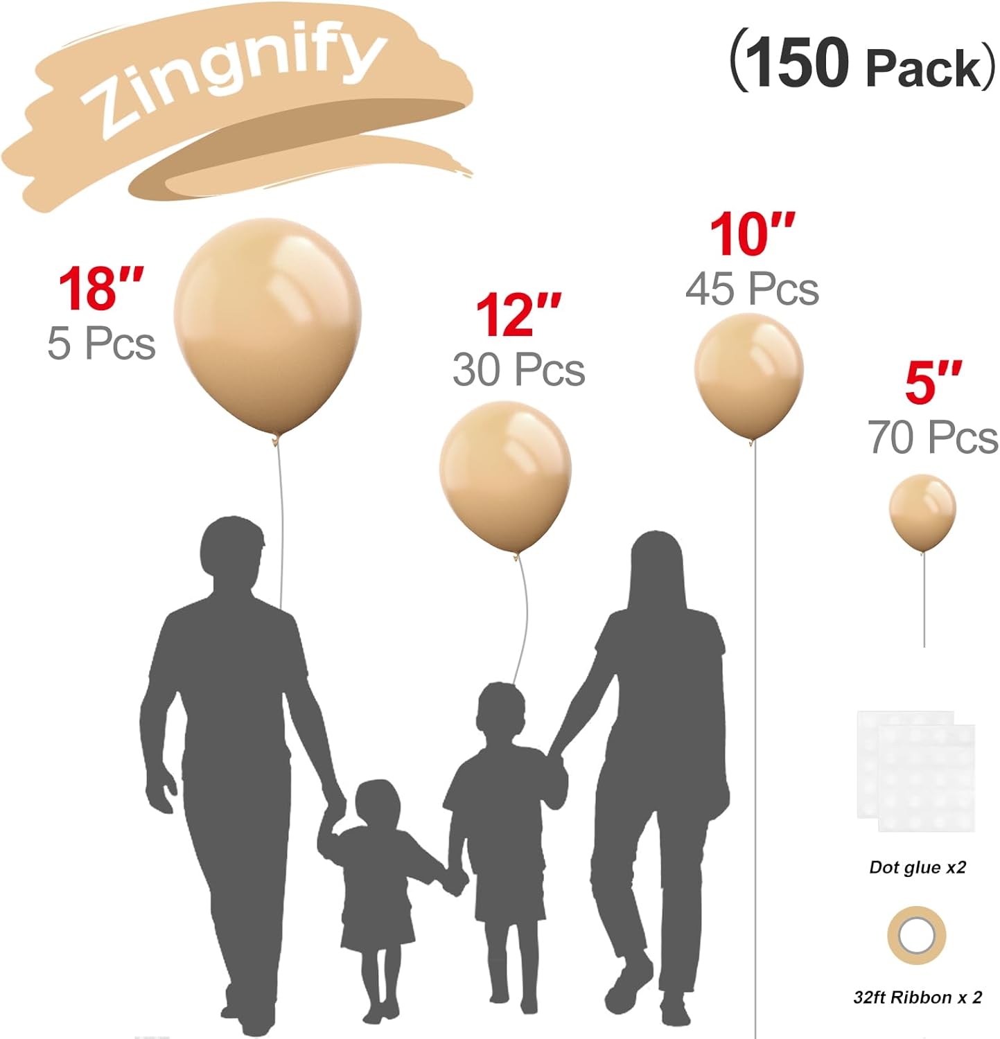 Light Brown Balloons, 150 pcs Different Sizes Pack of 18 Inch 12 Inch 10 Inch 5 Inch Tan Boho Neutral Balloons for Balloon Garland Balloon Arch as Birthday Party Wedding Decorations