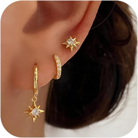 Gold Earrings for Women, 14k Gold Plated Dangle Huggie Earrings for Women Trendy Dainty Gold Hoop Earring Stacks Hypoallergenic Pearl Chain Drop Cartilage Earring Fashion Womens Jewelry