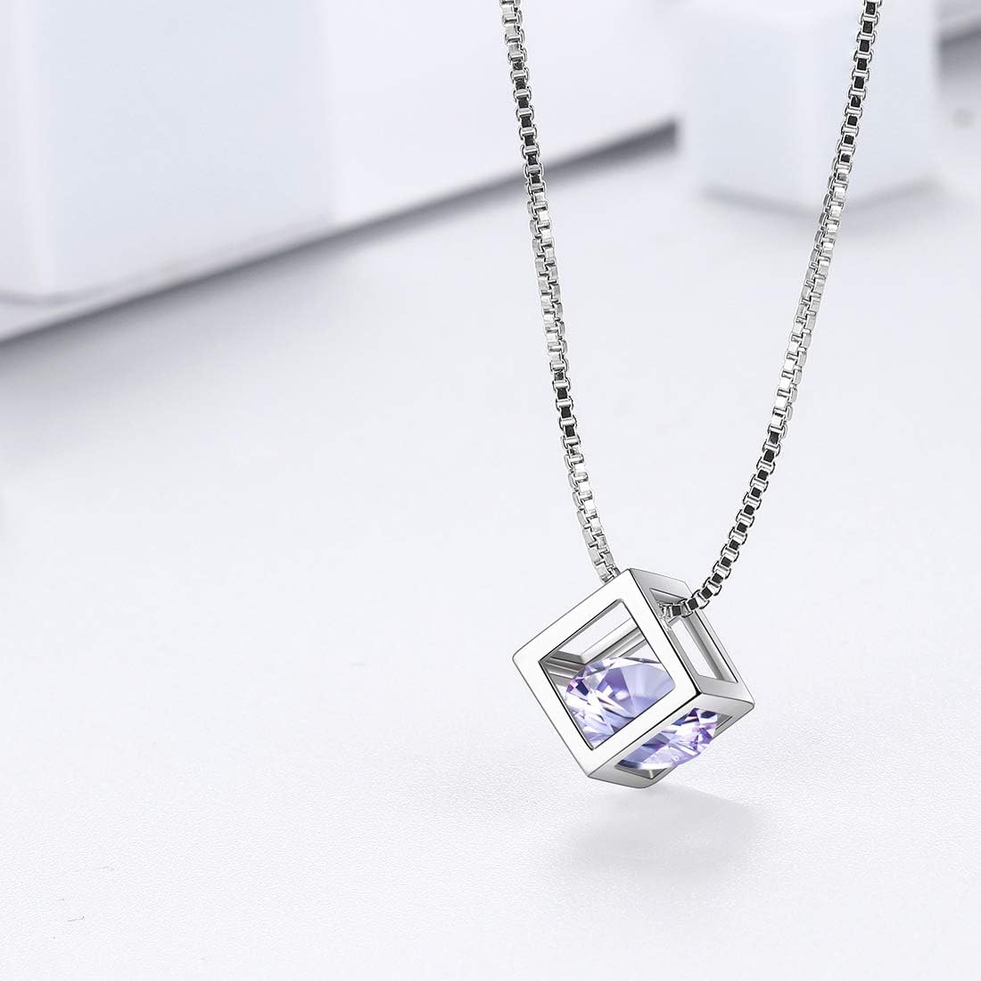 Aurora Tears Birthstone Necklace/Earring 925 Sterling Silver Women Cross/3D Cube/Cresent Moon Birth Stone Jewelry Mens Birthday Gift Anniversary Present