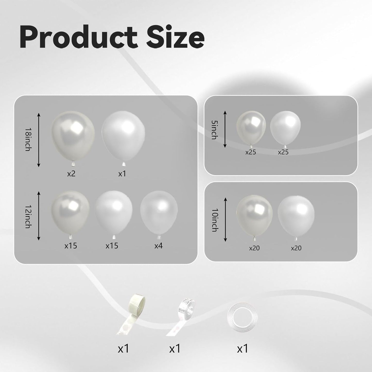 168Pcs Pearl White Balloon Garland Arch Kit, Double Stuffed White Balloons with Pearl Stickers for Birthday Wedding Baby Shower Bridal Shower Engagement Party Decorations