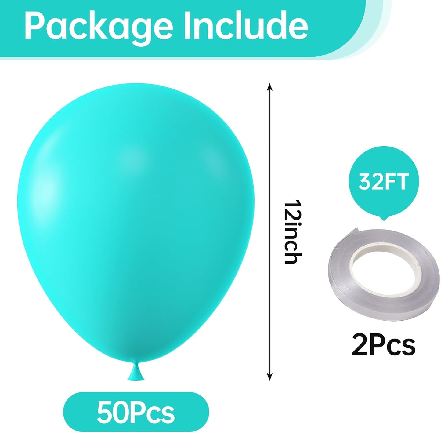 KALOR 12 Inch Teal Blue Balloons, 50 Pcs Latex Helium Balloons for Kid's Birthday Party, Baby Shower, Wedding, Graduate Party Decorations