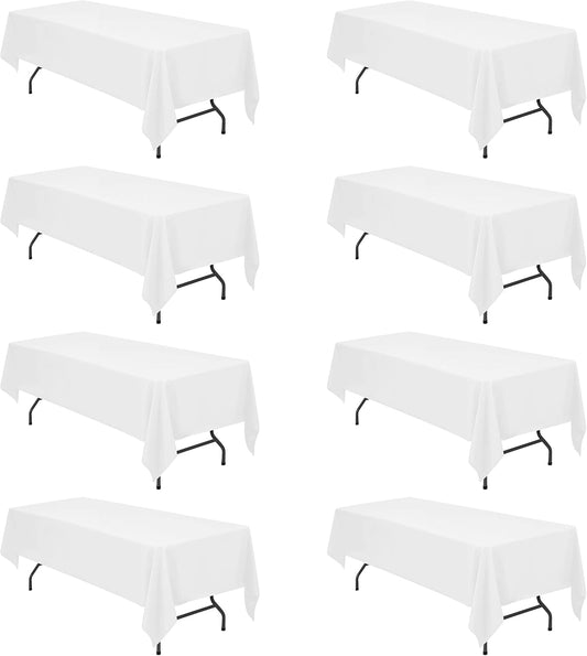 BRILLMAX 8 Pack White Tablecloths for 8 Foot Rectangle Tables 60 x 126 Inch - 8ft Rectangular Bulk Linen Polyester Fabric Washable Cloth Cover for Wedding Reception Banquet Birthday Party
