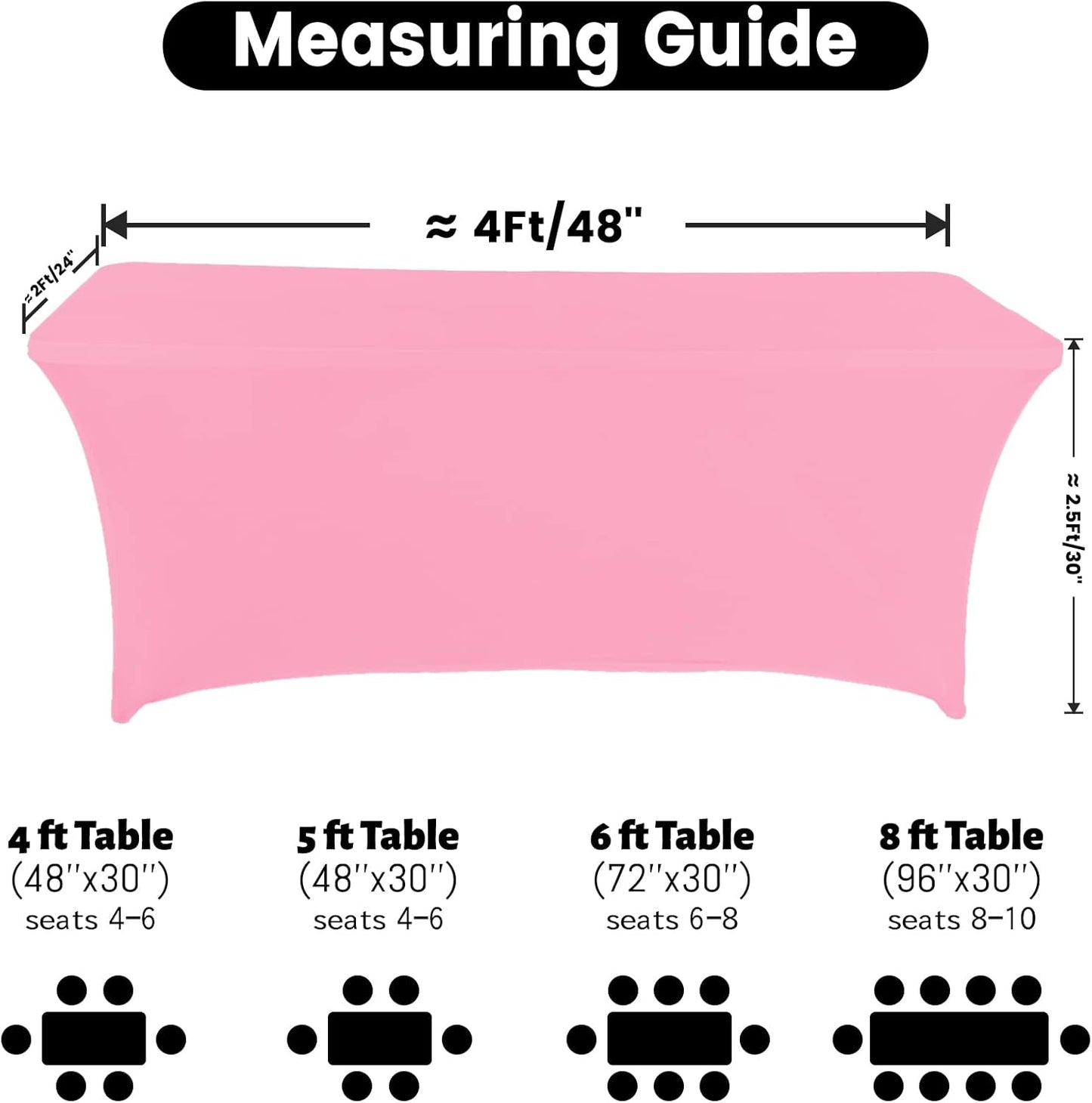 Spandex Table Cover 4 ft. Fitted Polyester Tablecloth Stretch Table Cover Table Topper Open Back - Pink