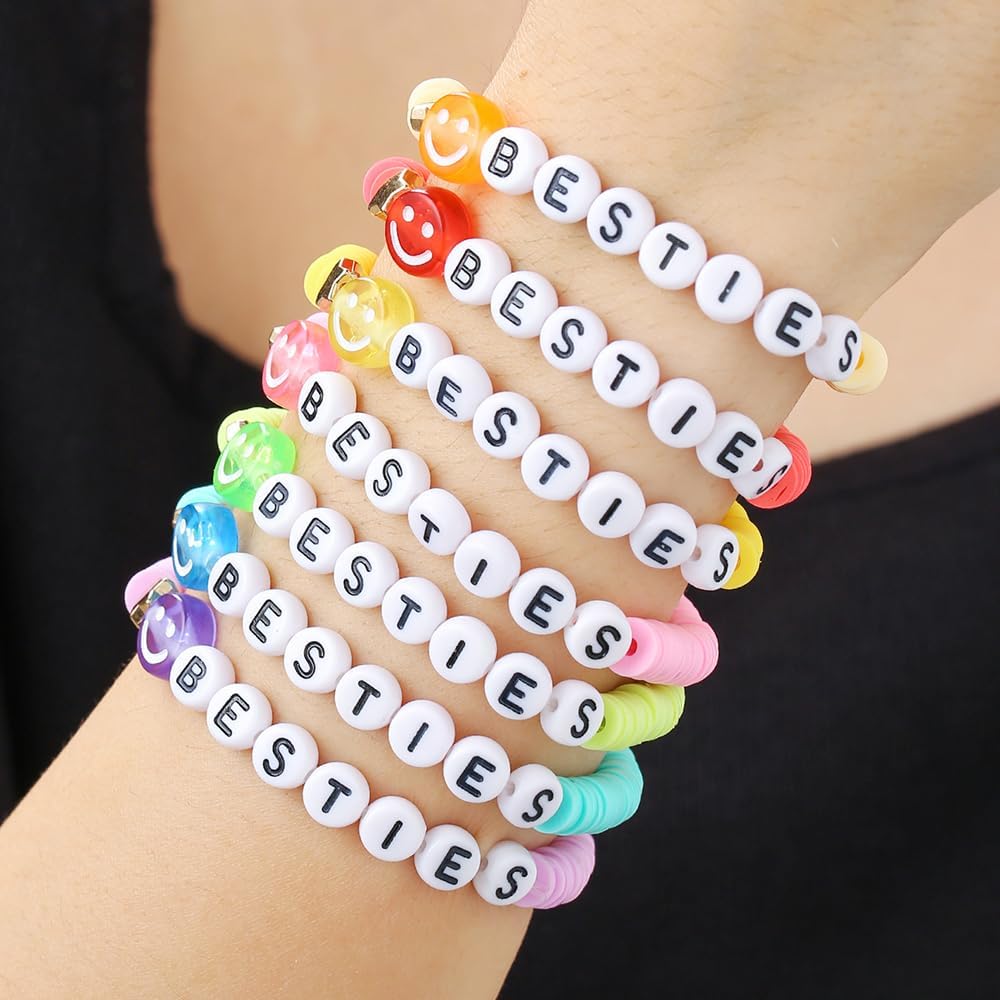 Friendship Bracelets for Women - Heishi Surfer Colorful Smile Evil Eye Clay Beaded Stretch Bracelets Elastic Layering - Stackable Boho Disc Y2K Aesthetic Summer Jewelry Set.