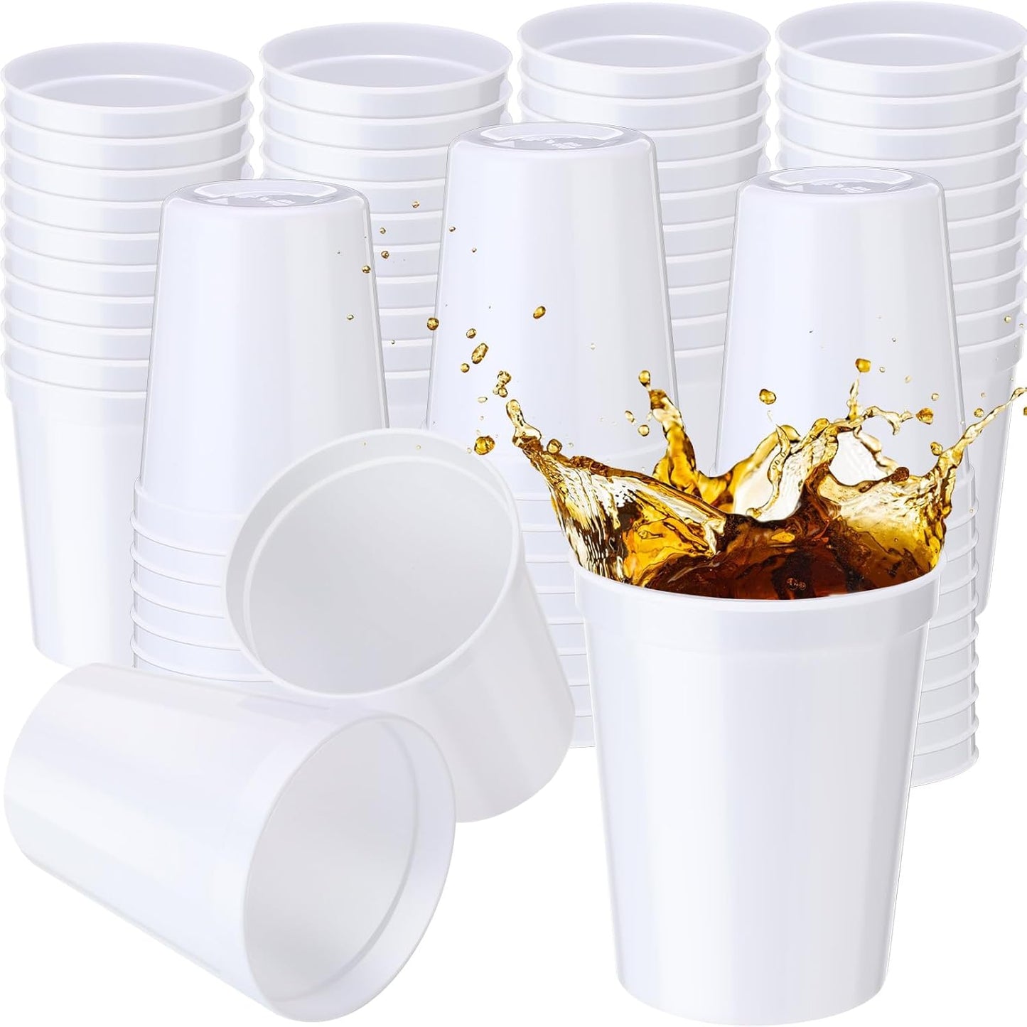 Yungyan 100 Pack 16oz Stadium Cups Reusable Plastic Cups Blank Drink Tumblers for Parties, Events, DIY Projects, 4.5 x 3.54 x 2.72 Inch (White)