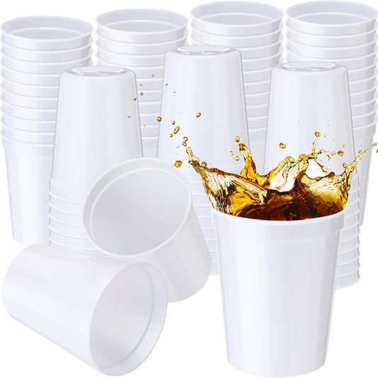 Yungyan 100 Pack 16oz Stadium Cups Reusable Plastic Cups Blank Drink Tumblers for Parties, Events, DIY Projects, 4.5 x 3.54 x 2.72 Inch (White)