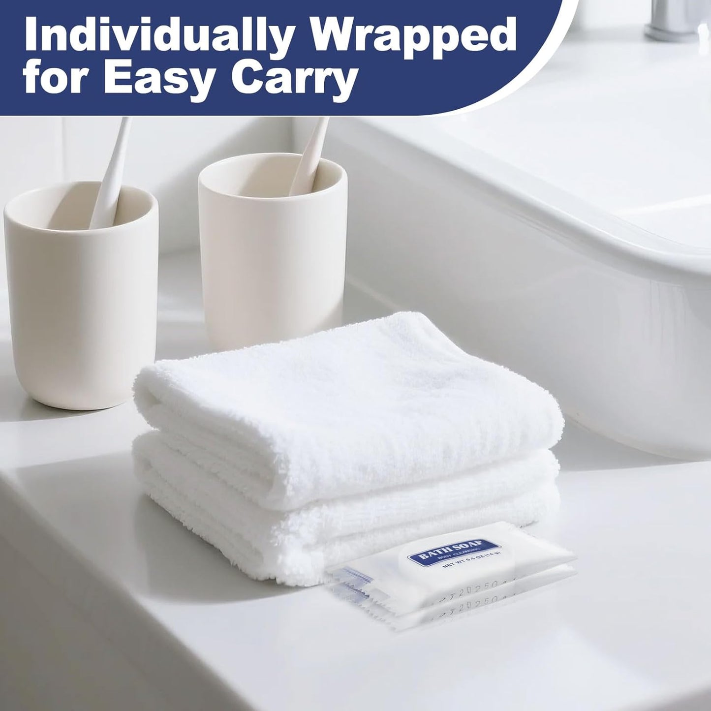 0.5 oz Bulk Travel Size Bars Soap, Individually Wrapped Small Face and Body Cleanser Round Soaps Toiletries Amenities for Hotel, Guest, Shelter, Charity, Motel, Vacation (100)