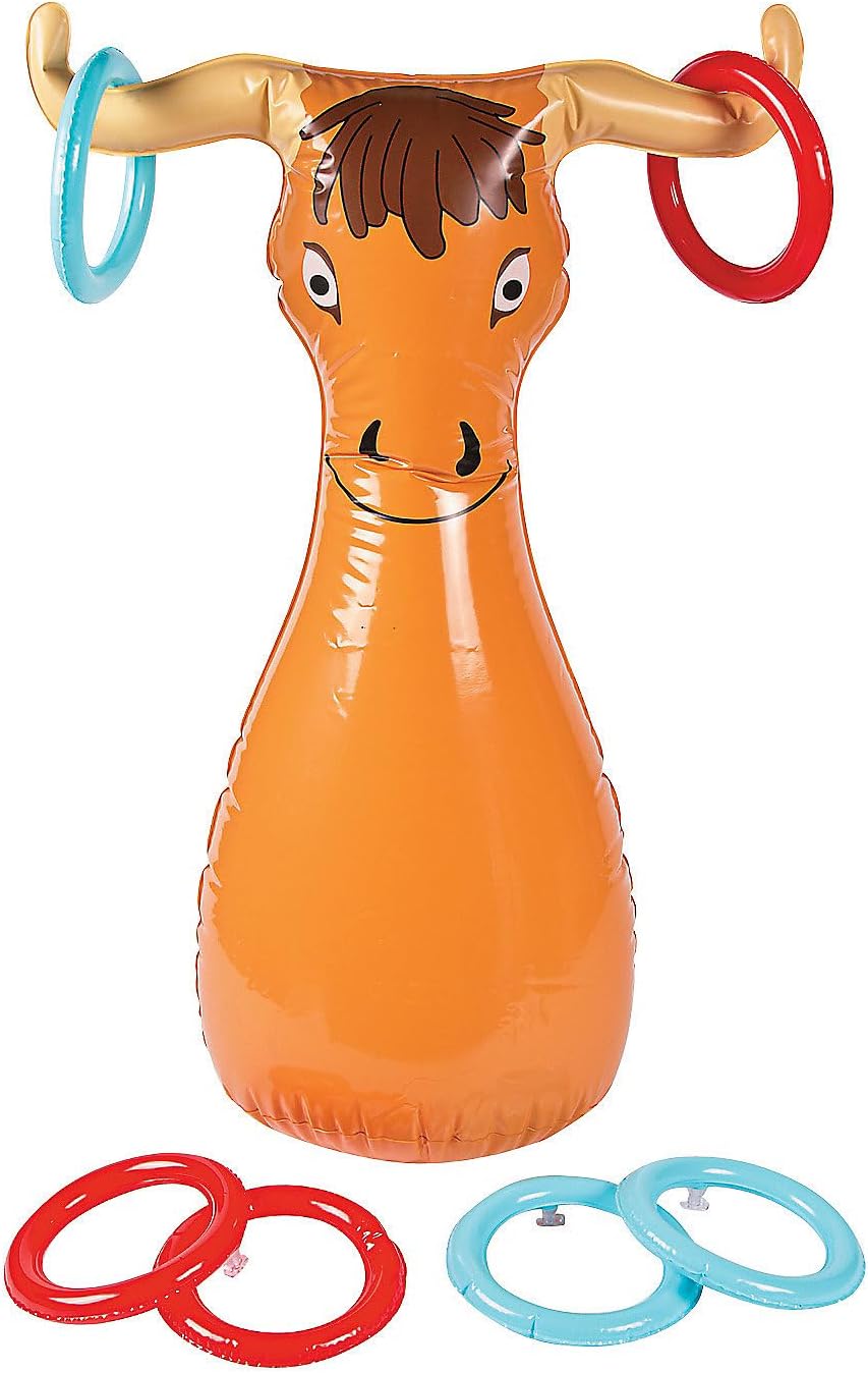 Fun Express Inflatable Bull Ring Toss Game - Premium Outdoor Games for Kids Ages 4-8 & Family | Western Carnival Party Games with 6 Rings - Backyard Lawn Games for Birthday Parties