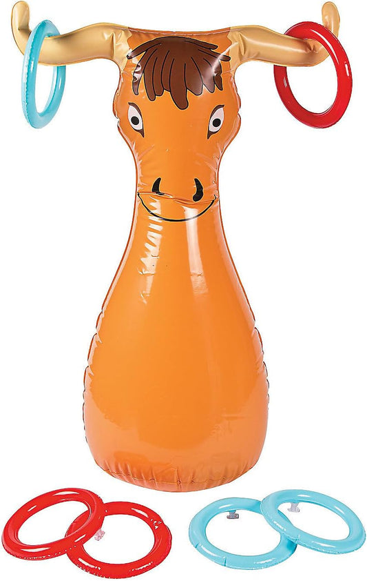 Fun Express Inflatable Bull Ring Toss Game - Premium Outdoor Games for Kids Ages 4-8 & Family | Western Carnival Party Games with 6 Rings - Backyard Lawn Games for Birthday Parties