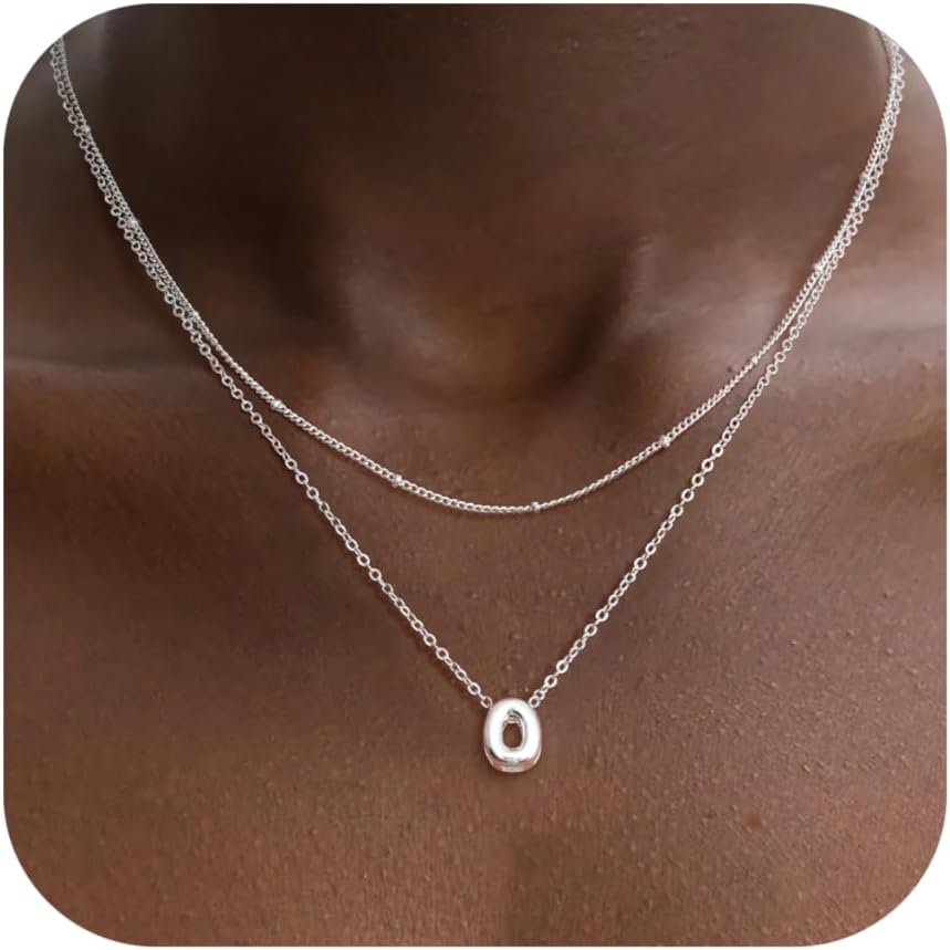 Bubble Letter Necklace Layered Initial Necklaces for Women Dainty Cute Choker Pendant Stack Jewelry Teen Gift Trendy Stuff