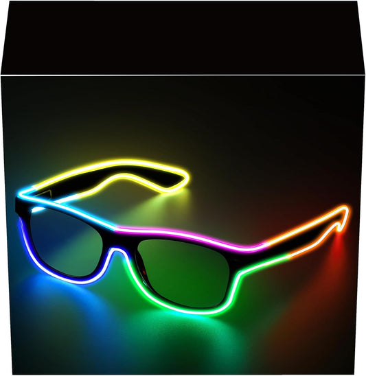 YouRfocus Wireless Led Light up Glasses Multi-Color Glow in the Dark Neon Rave Glasses for Rave Party, EDM, Halloween Costumes(6 Colors)