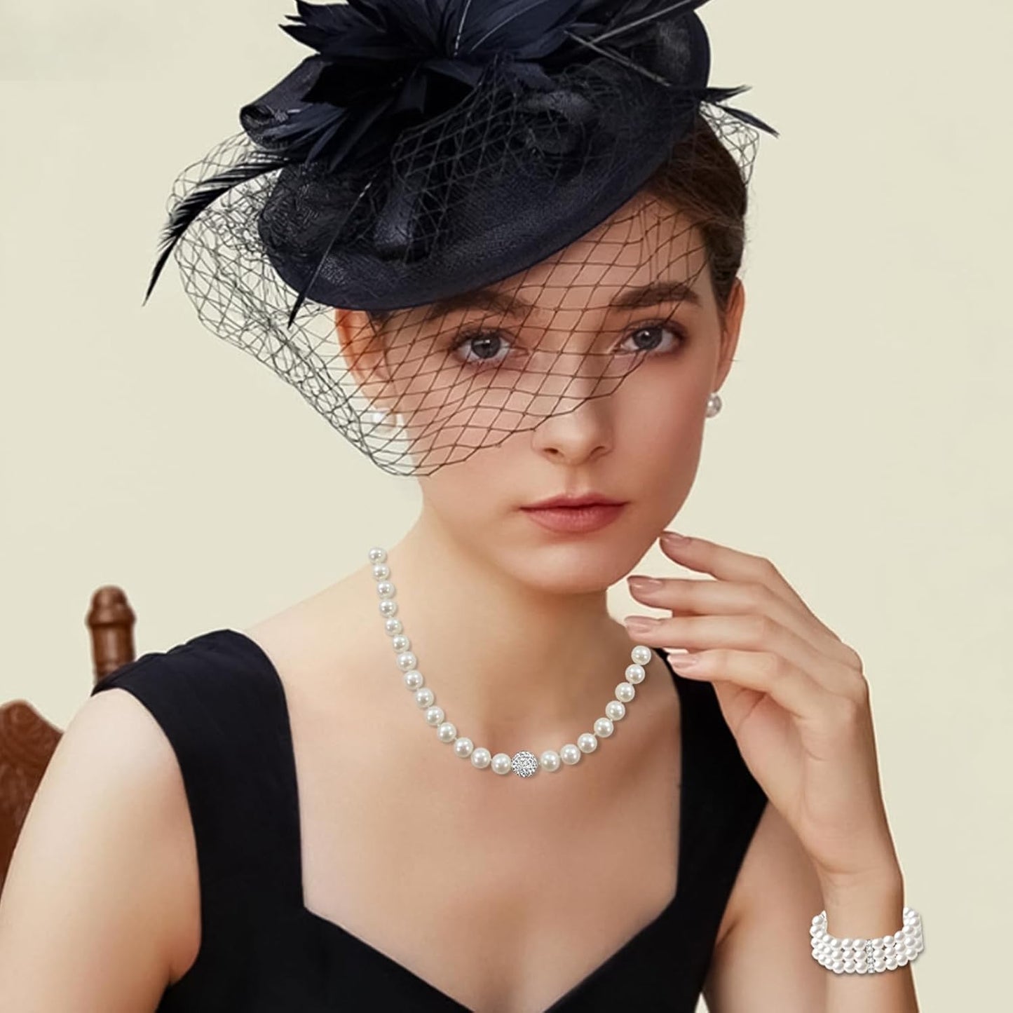 Pearl Jewelry Set for Women Faux Pearl Costume Jewelry Set with Necklace, Bracelets, Ring, Earrings for Wedding Bridal Birthday Tea Party