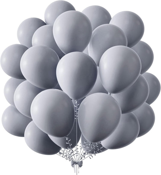 KALOR 12 Inch Gray Balloons, 50 Pcs Latex Helium Balloons for Kid's Birthday Party, Baby Shower, Wedding, Graduate Party Decorations