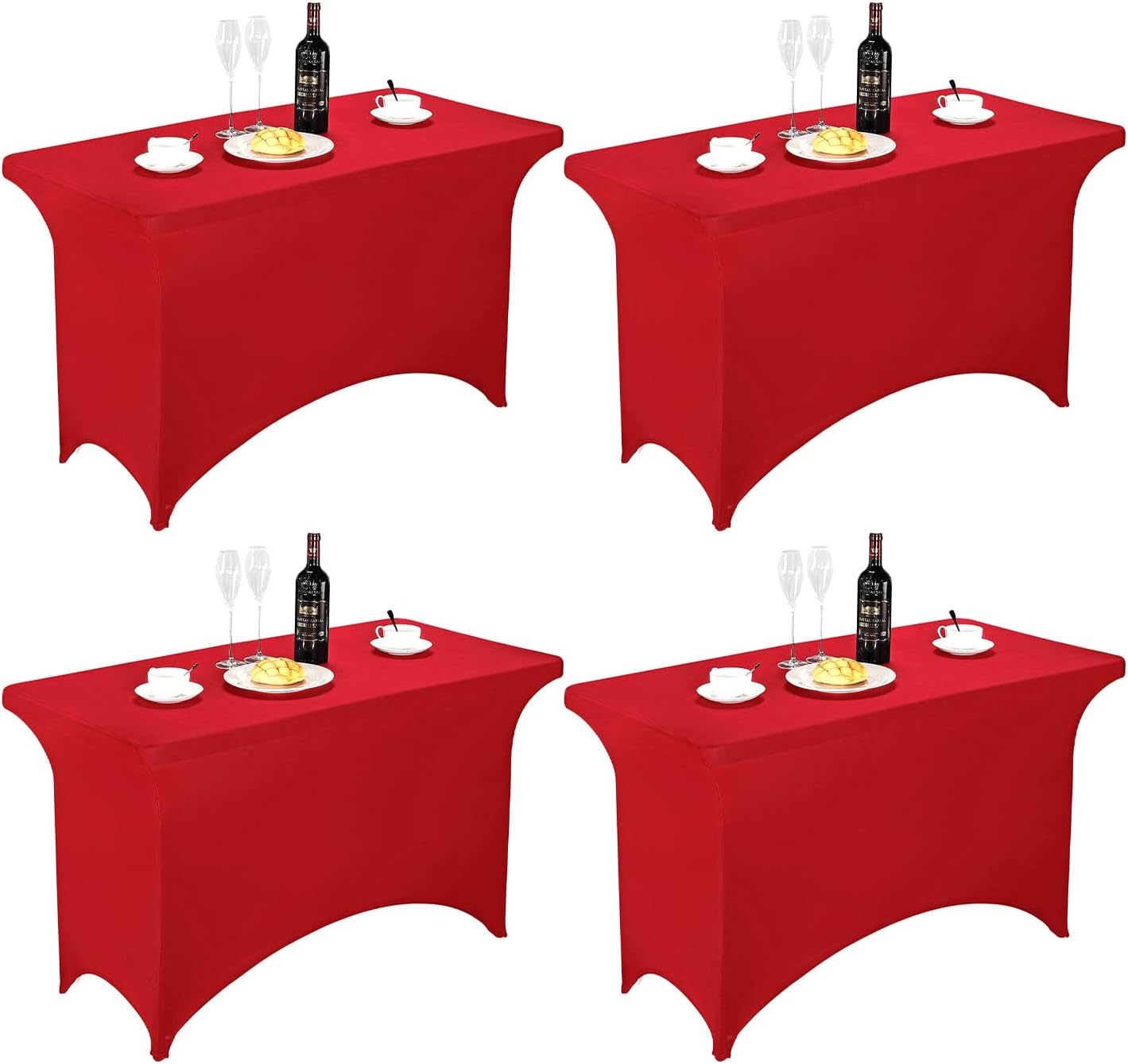 FORLIFE 4Pack Spandex Table Covers，Fitted Tablecloth for Rectangular Tables, Stretch Patio Table Covers, Universal Spandex Table Cover for Wedding, Banquet, Party (4ft, Red)