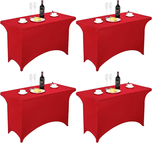 FORLIFE 4Pack Spandex Table Covers，Fitted Tablecloth for Rectangular Tables, Stretch Patio Table Covers, Universal Spandex Table Cover for Wedding, Banquet, Party (4ft, Red)