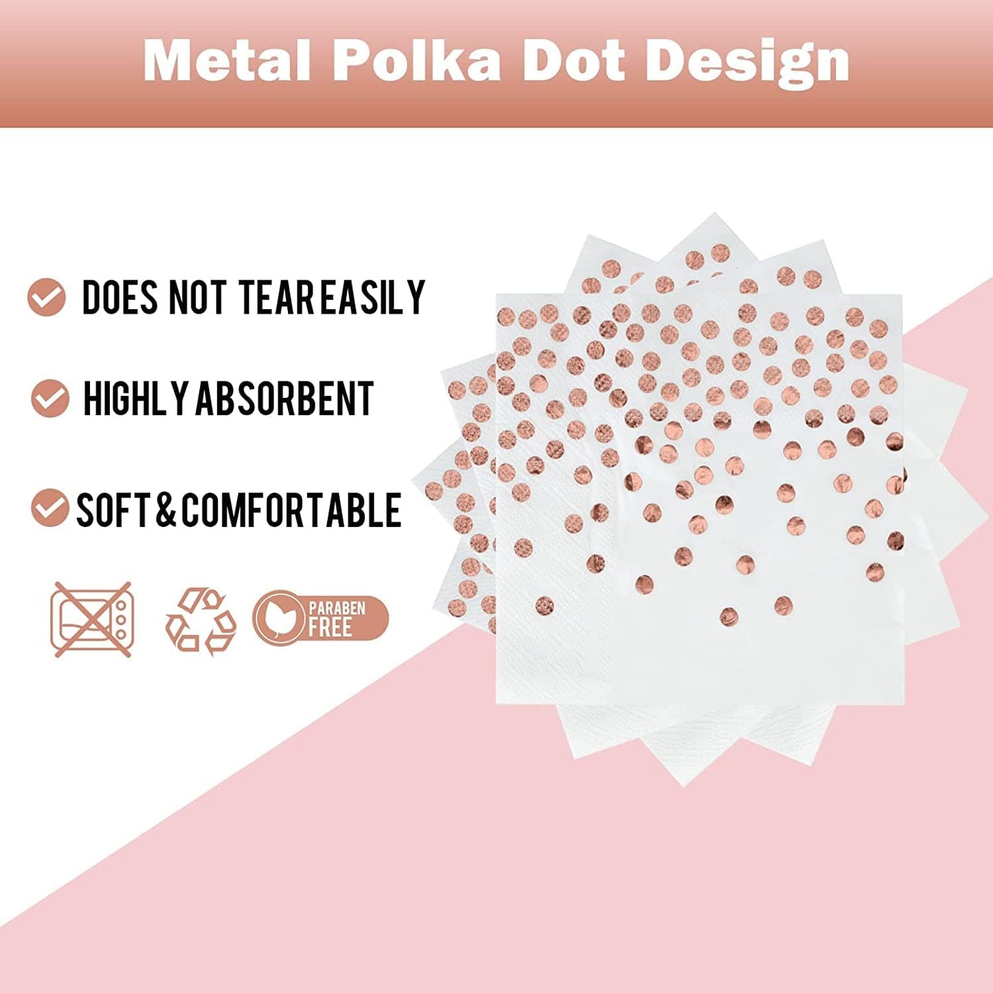 White and Rose Gold Paper Plates and Napkins-50 Pack-25 * 7inch Paper Plates & 25 * 6.5inch Napkins,Party Supplies for Birthdays Receptions and All Occasions