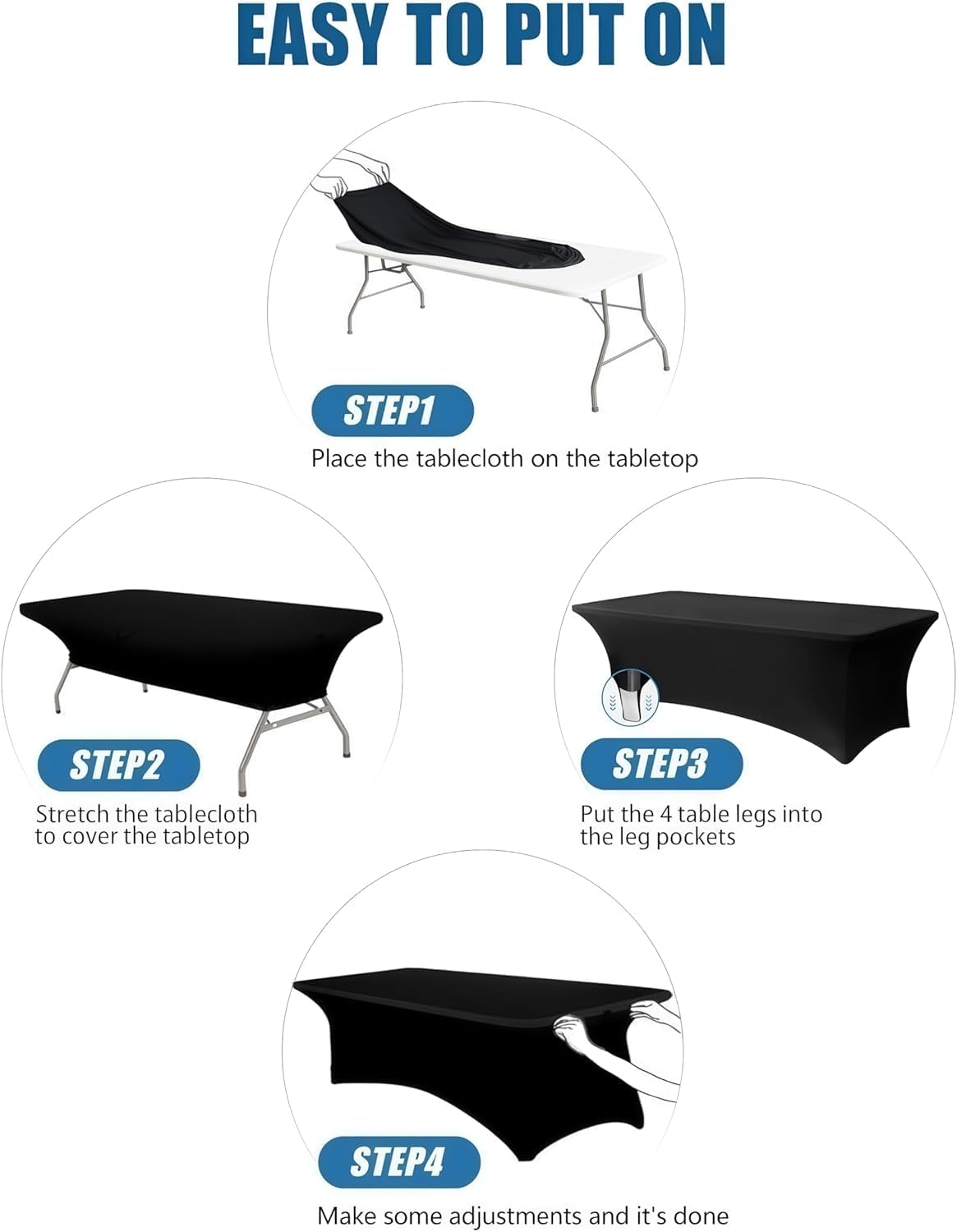 6 Pack 8FT Rectangular Spandex Tablecloth,Wrinkle Resistant Fitted Cover for 96x30 inch Banquet Table Cloth, Washable Stretch Fabric for Party, Events, Wedding, Vendor - White