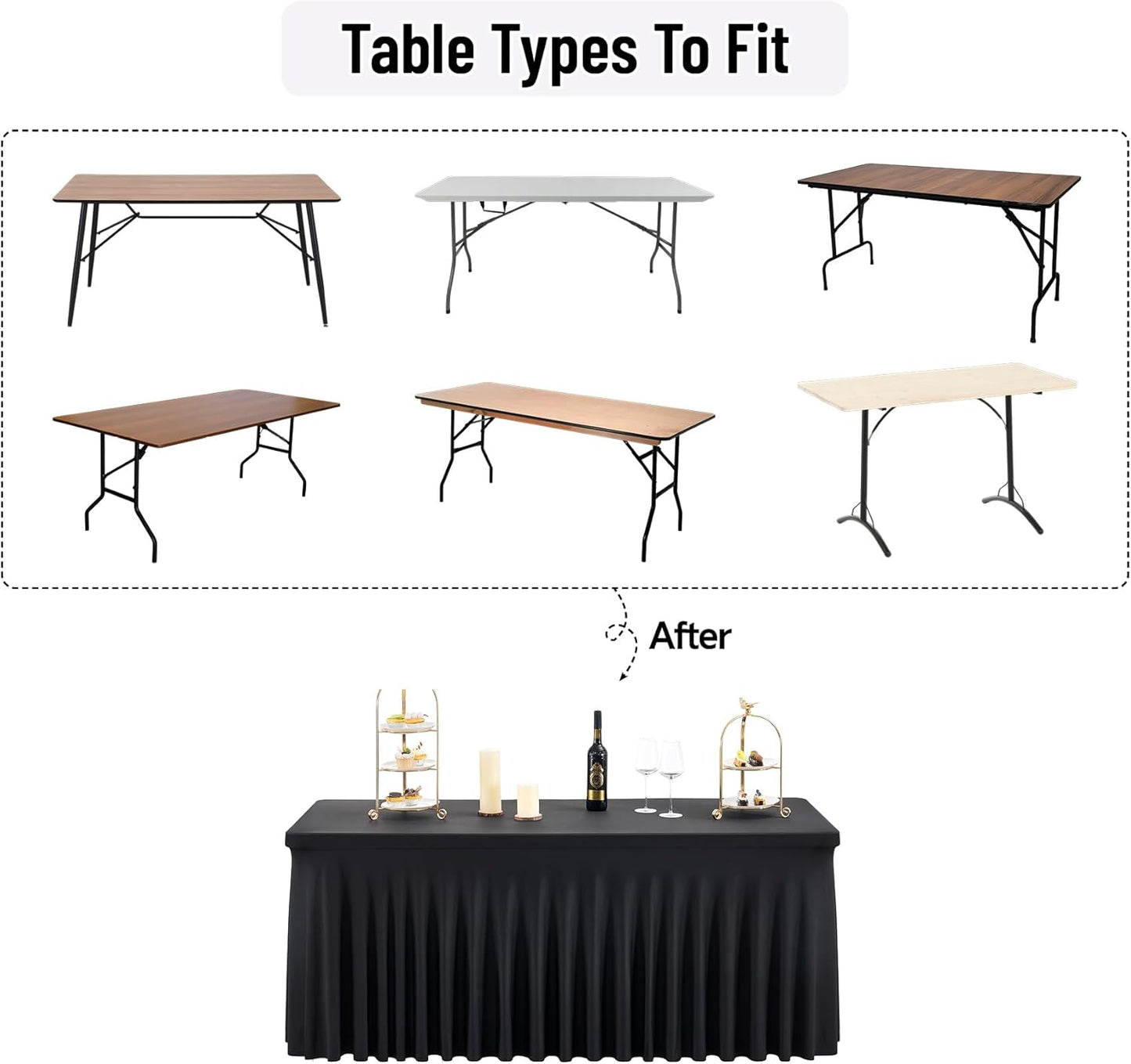 Outpain Black Spandex Table Clothes for 5 Foot Rectangle Tables-4Pack 5FT Spandex Fitted Table Cover, Wrinkle Free Tablecloths with Skirt for Parties, Wedding, Birthday, Banquet, Festival