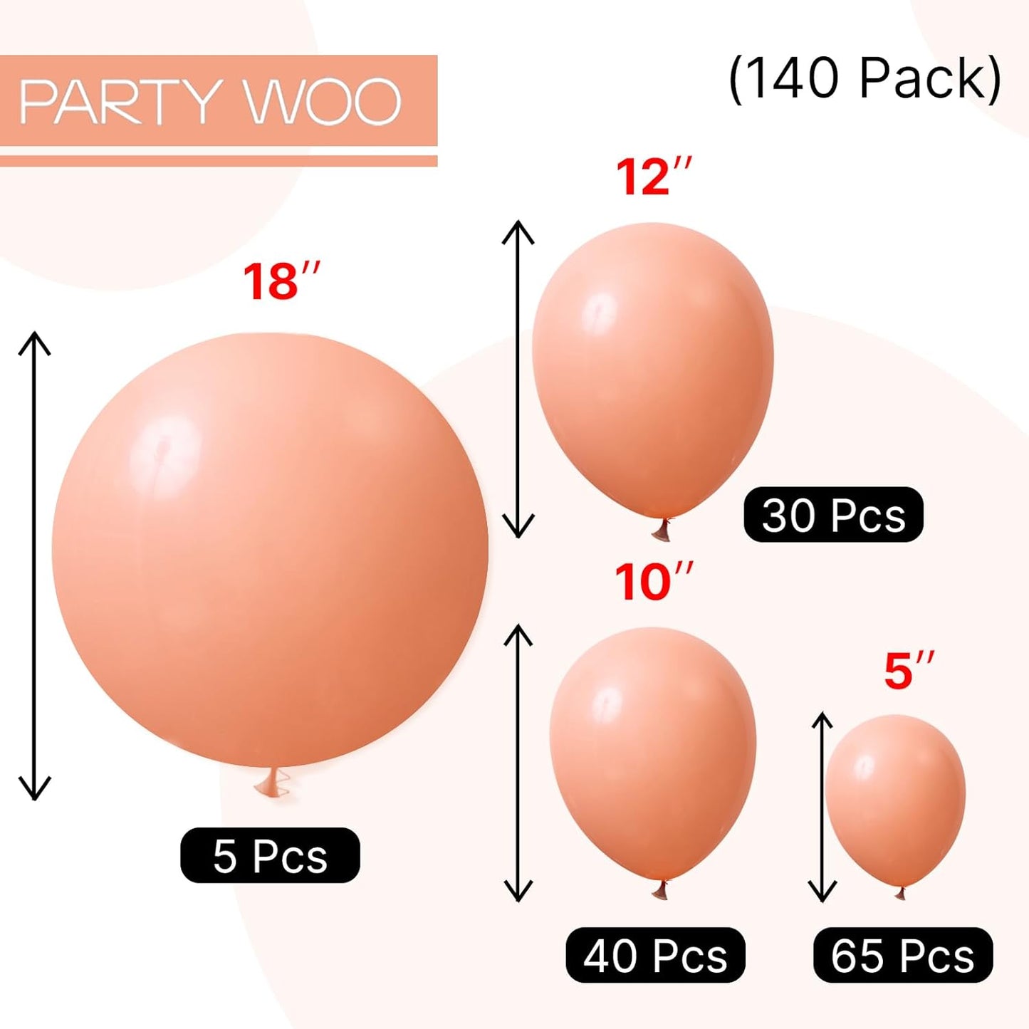 PartyWoo Peach Balloons 140pcs Different Sizes of 18 12 10 5 Inch Light Orange Blush Pink Latex Balloon Arch Kit for Wedding Bridal Shower Baby Shower Birthday Party Decorations Orange-Y21