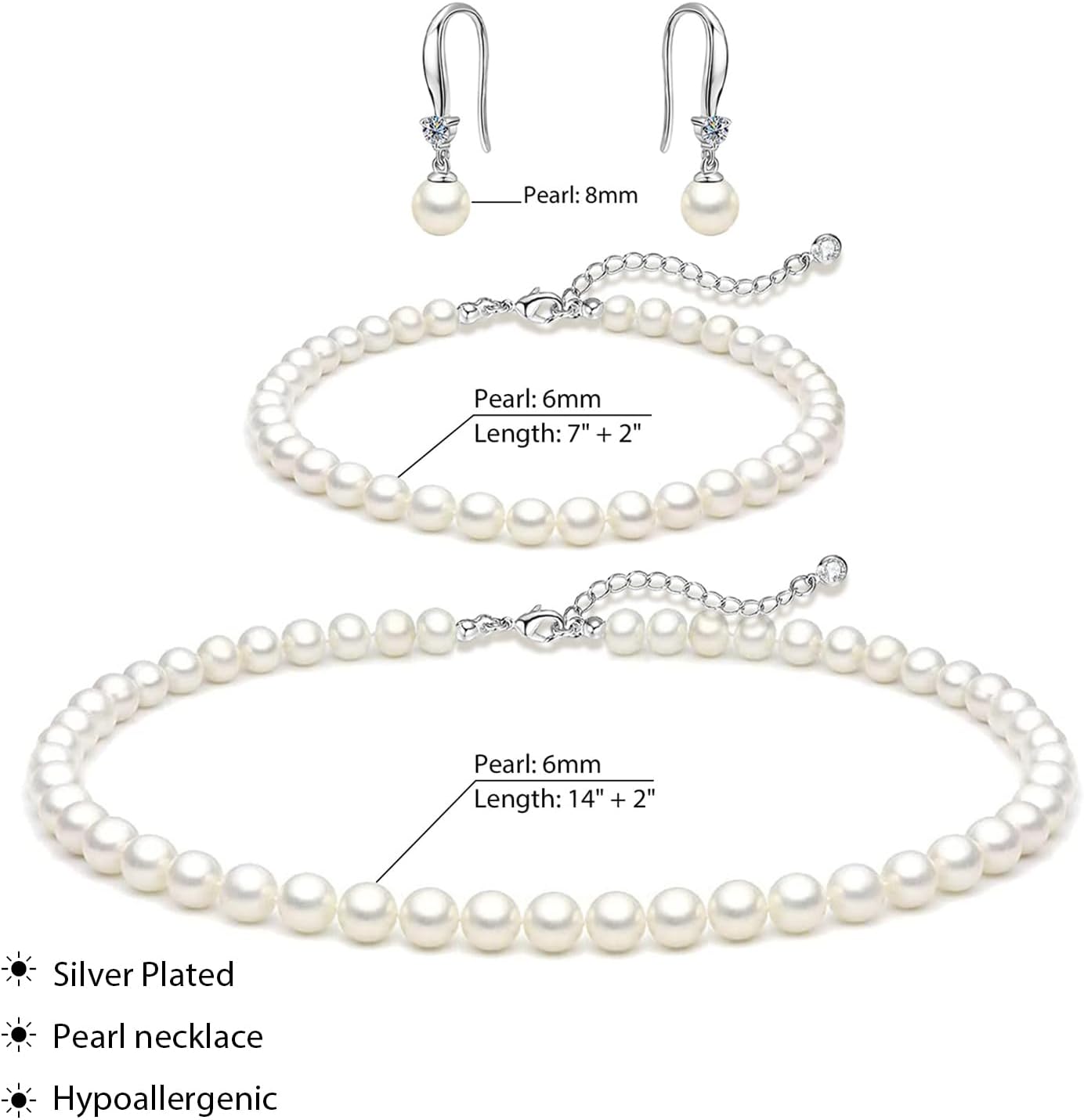 Gold Jewelry Set for Women - Dainty 14K Gold Plated Pearl Necklace and Earring Set with Drop Earrings, Bracelets, Choker Necklace - Wedding Jewelry Gift