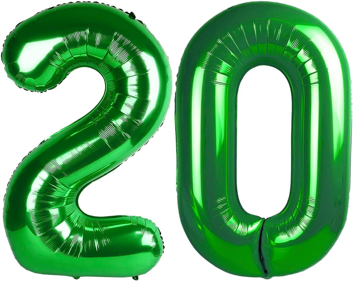 Green Number 20 Balloon 40 inch, 20 Number Balloons, 20th Green Birthday Decorations, 20 Year Old Girls Boys Party Supplies, St. Patrick's Day Games Theme Birthday Decorations
