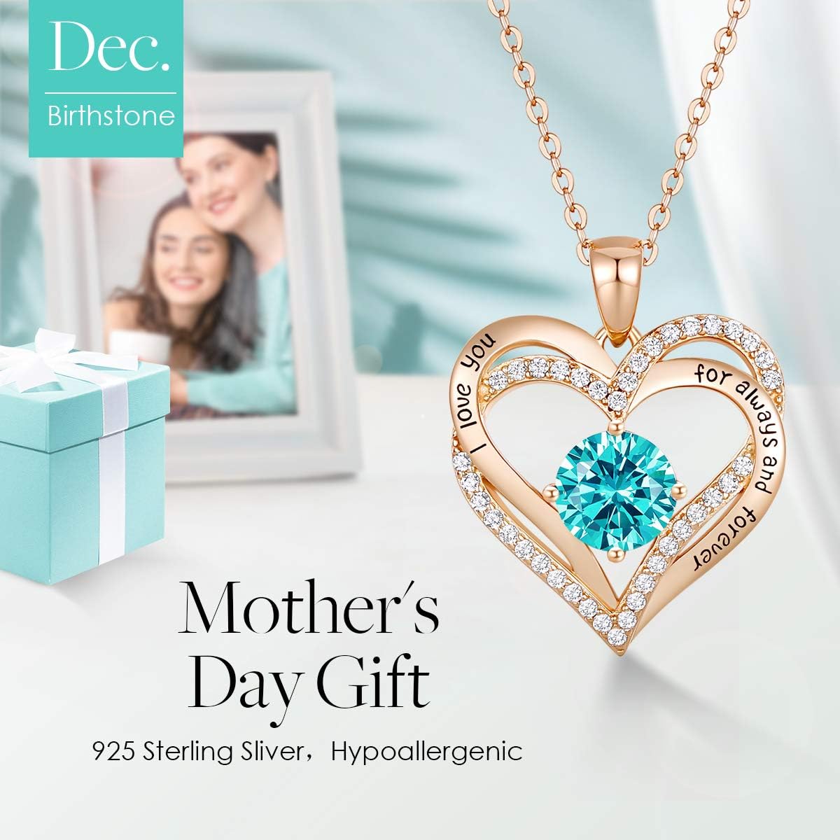 CDE Forever Love Heart Necklaces for Women, Wedding Anniversary, Birthday Mothers Day Christmas Day Gifts for Mom, Mother, Wife, friend, S925 Silver Jewelry with Birthstone Pendant