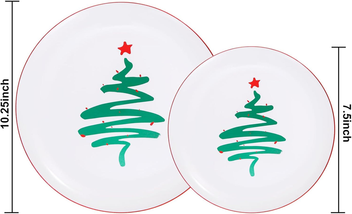 LIYH 60 Pcs Christmas Plates Disposable Heavy Duty, White Plastic Christmas Plates with Red Rim, Tableware Dishes, Xmas Party Decorations Holiday Party Supplies Serve for 30 Guests