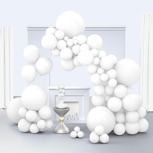White Balloons, 150 pcs Different Sizes Pack of 18 Inch 12 Inch 10 Inch 5 Inch Matte White Latex Balloons for Balloon Garland Balloon Arch as Birthday Party Wedding Decorations