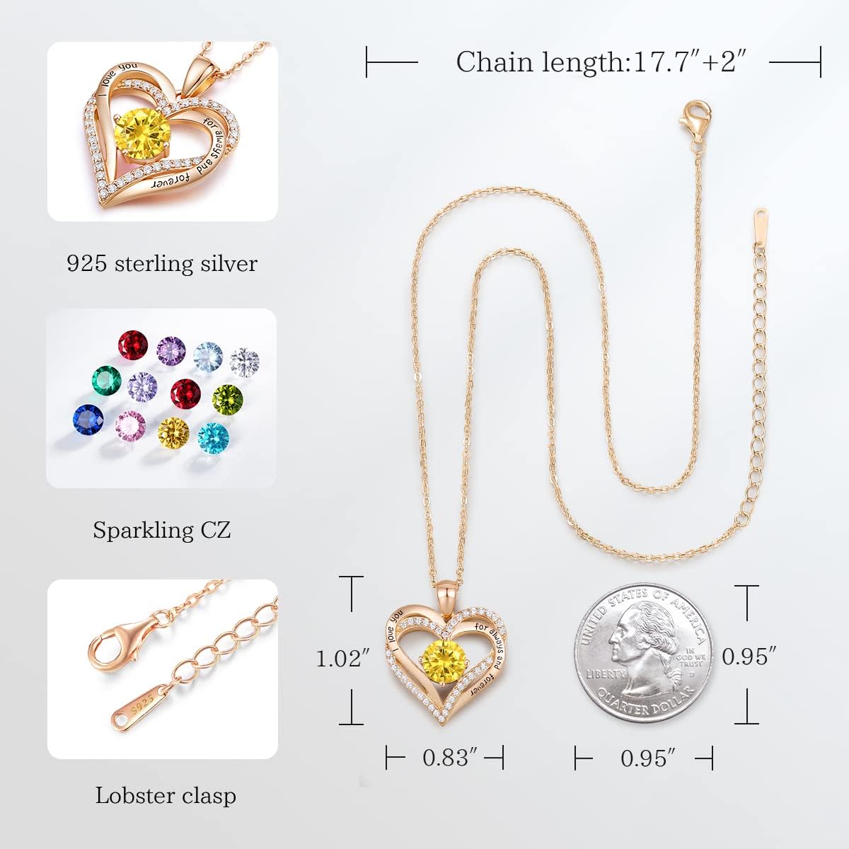 CDE Forever Love Heart Necklaces for Women, Wedding Anniversary, Birthday Mothers Day Christmas Day Gifts for Mom, Mother, Wife, friend, S925 Silver Jewelry with Birthstone Pendant