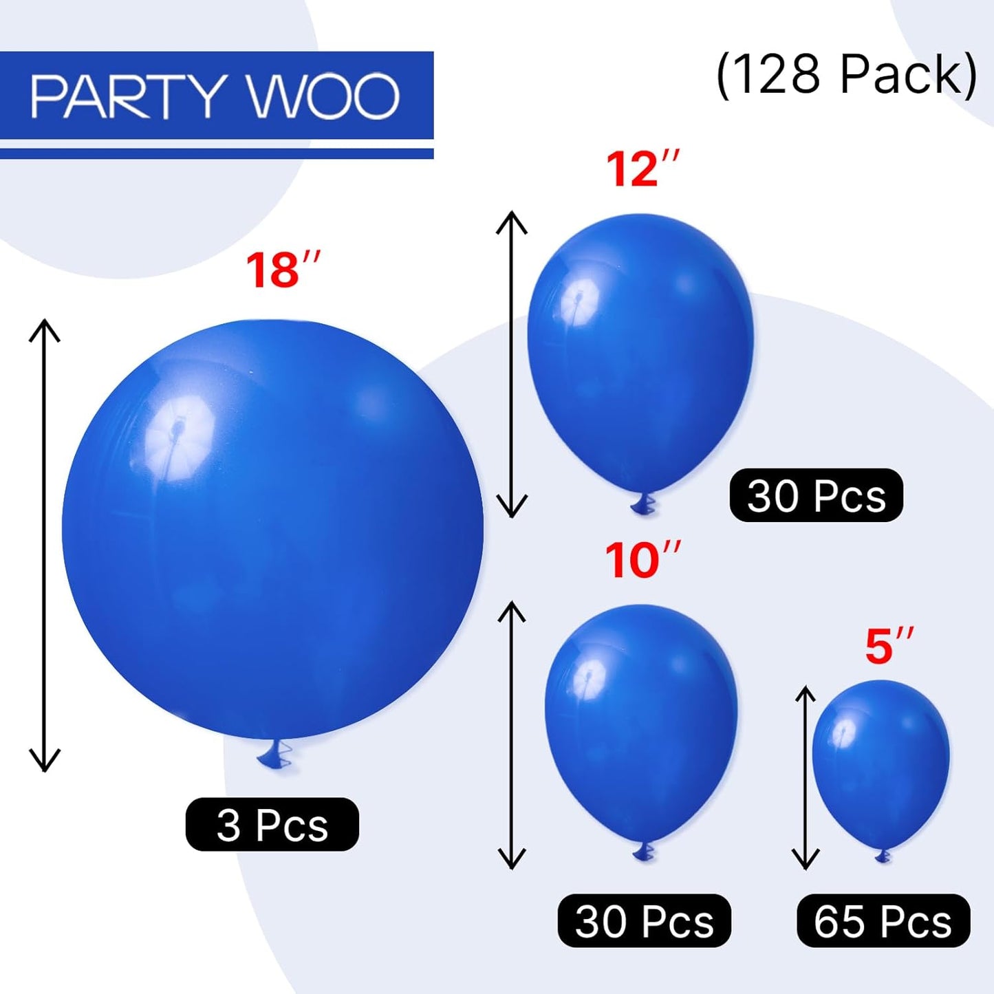 PartyWoo Royal Blue Balloons 128 pcs Different Sizes of 18 12 10 5 Inch Dark Blue Matte Balloon Arch Kit Garland for Graduation 4th of July Baby Shower Birthday Party Decorations Blue-Y59
