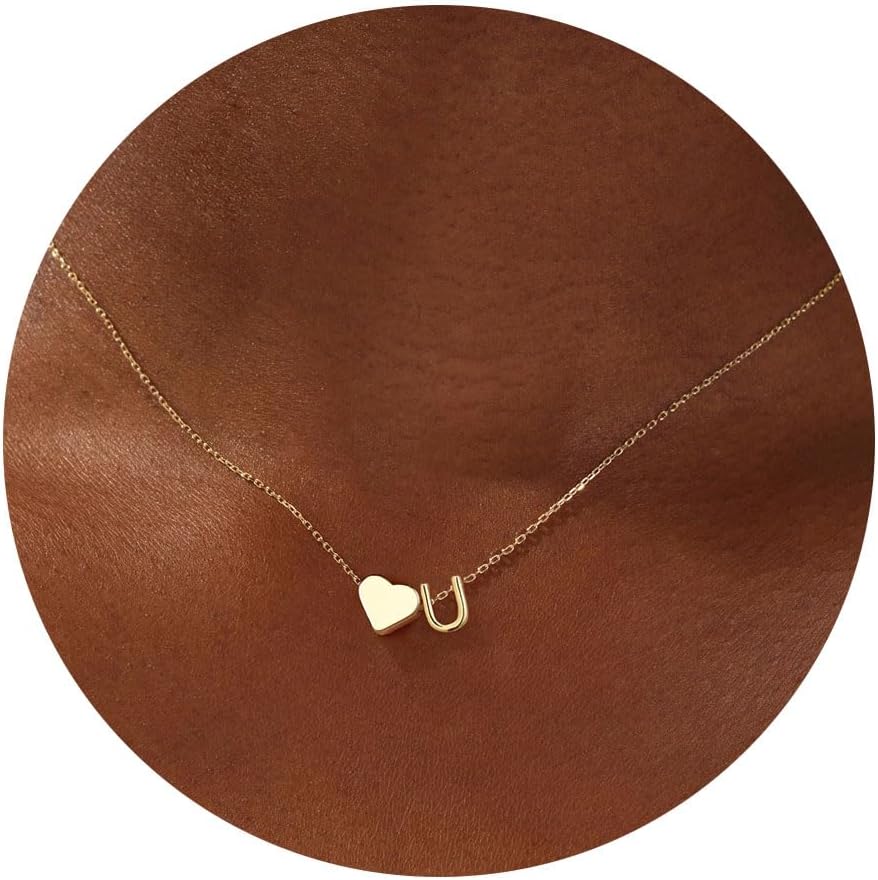 Turandoss Heart Initial Necklace for Women Teen Girls - 18K Gold Plated Letter A-Z Pendant Necklace Dainty Heart Necklaces Tiny Initial Necklaces Birthday Gifts for Women Jewelry
