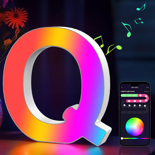 Light Up Letters Marquee Letter - Music Sync RGB Color Changing LED Lights Letter Logo Game Lights for Girls Women Party Birthday Christmas Valentine's Day Wall Desktop Decoration (MRGB-Q)