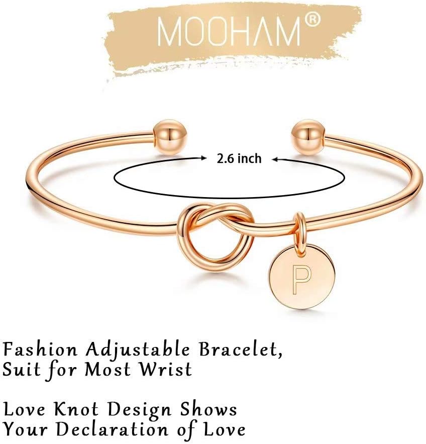 M MOOHAM Gold Initial Bracelets for Women - Dainty Tie the Knot Letter A-Z Initial Bracelet for Women Gold Cuff Bracelet for Womens Jewelry Personalized Bridesmaid Proposal Wedding Gifts