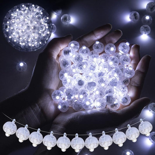 100pcs Mini Led Lights Round Long Standby Time Multicolor Ball Light Paper Lantern Balloons for Birthday Party Christmas Halloween Decoration (Cold White, 100 PCS with Hook)
