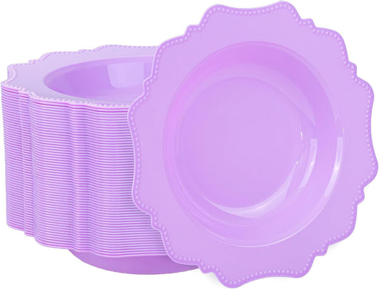 COLOSUS 60 Pack Lavender Purple Plastic Bowls, 12 oz Disposable Soup Bowls, Premium Plastic Dessert Bowls,Heavy-duty Salad Bowl for Party, Wedding, Dinner, Christmas, Thanksgiving, and Catering