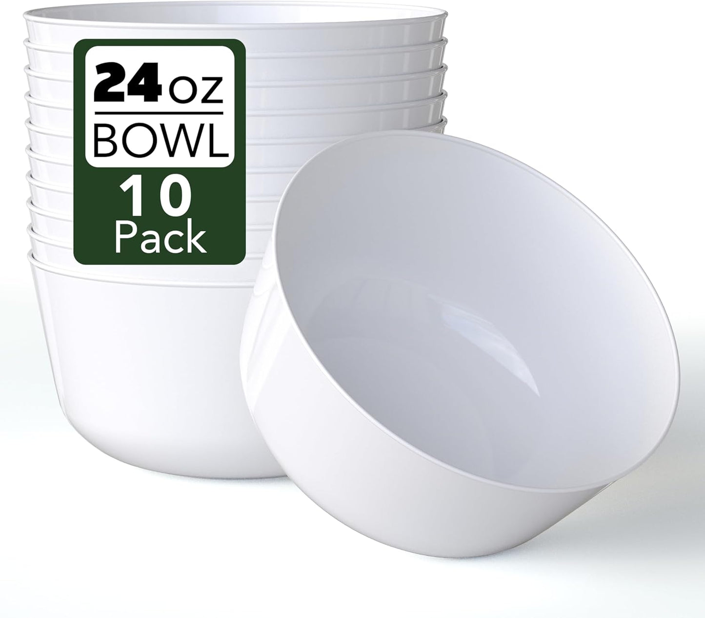 Trendables Plastic Bowls Set of 10 - 24 Oz White Fancy Serving Bowls for Ice Cream, Salad, Candy - Disposable