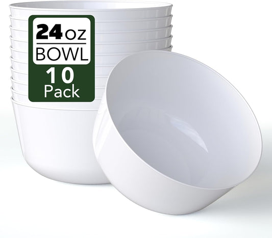 Trendables Plastic Bowls Set of 10 - 24 Oz White Fancy Serving Bowls for Ice Cream, Salad, Candy - Disposable