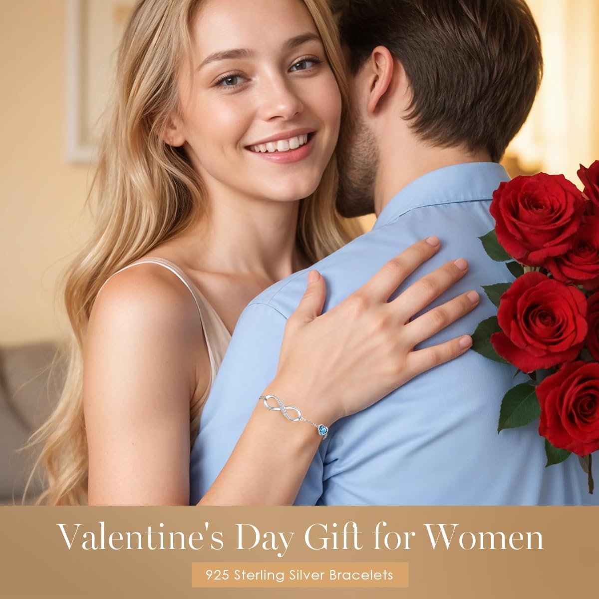 CDE Infinity Heart Birthstone Charm Link Bracelet for Women 925 Sterling Silver Adjustable Mother's Day Christmas Day Gift Anniversary Birthday Jewelry for Wife Girlfriend Her