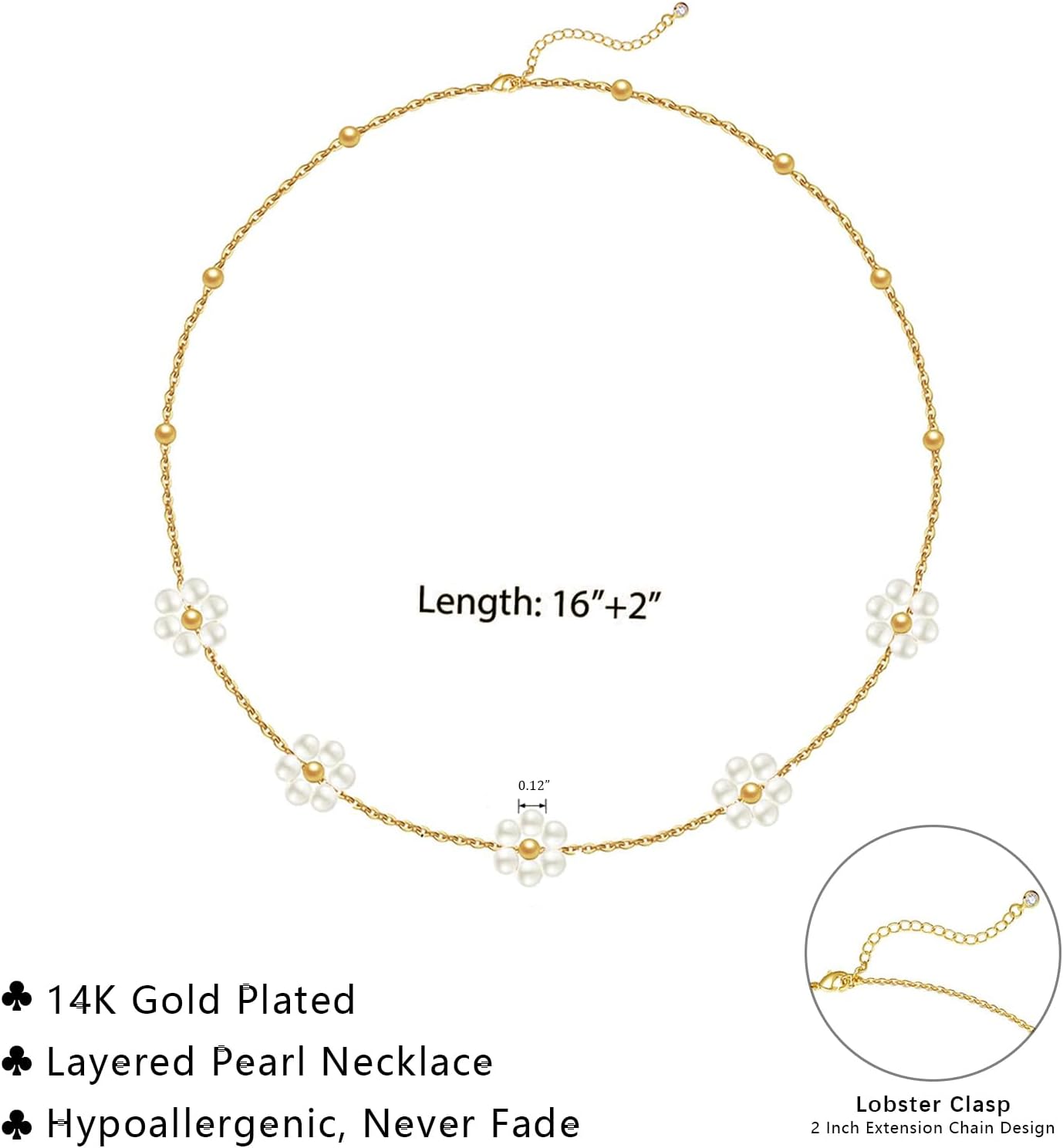 OGD Gold Pearl Necklaces Set for Women 14K Gold Plated Dainty Layered Pearl Cute Daisy Pearl Choker Gold Necklace Gifts for Women Gold Trendy Jewelry Gifts