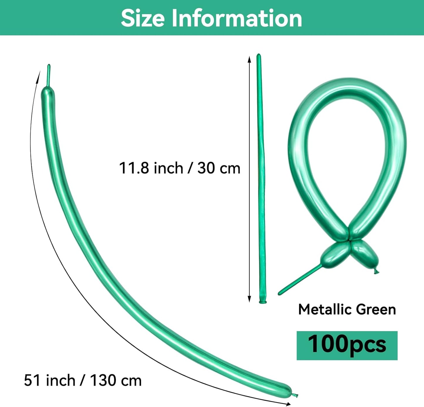 Metallic Green Long Balloons Premium 260 Twisting Animals Magic Balloons for Birthday Kids Wedding Party Supply 100pcs