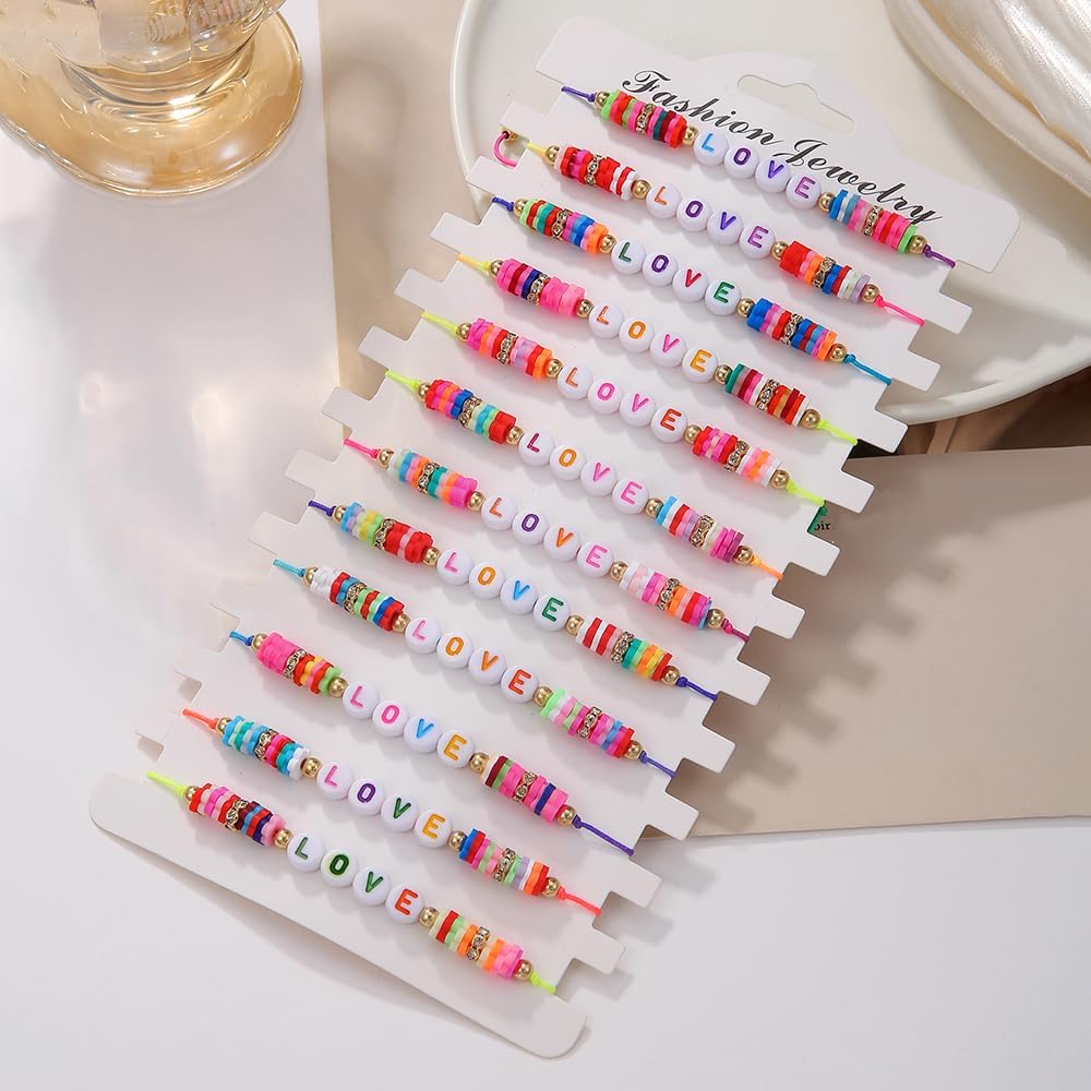 Friendship Bracelets Boho Stackable Bracelets for Women Surfer Heishi Clay Bead Bracelets Stretch Preppy Bracelets Colorful Boho Bracelets for Women