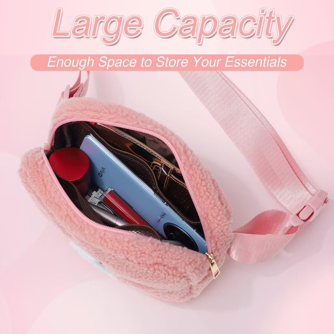 YOOLIFE Bridesmaid Gifts - Bridesmaid Proposal Gift Wedding Day, Bridal Shower Gifts, Maid of Honor Gifts, Bachelorette Party Decorations Favors, Fleece Belt Bag Initial Crossbody Bag, Pink Y