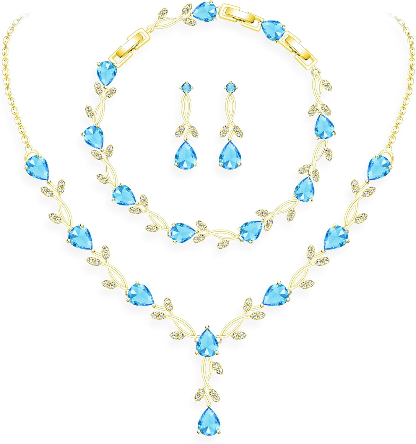 GZWHD Wedding Jewelry Sets for Bride Bridesmaid Women Cubic Zirconia Necklace Earrings Bracelet Set Gift for Mother Friend Wife Daughter Sister Party Prom Jewelry