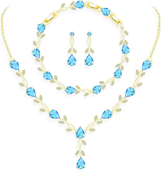 GZWHD Wedding Jewelry Sets for Bride Bridesmaid Women Cubic Zirconia Necklace Earrings Bracelet Set Gift for Mother Friend Wife Daughter Sister Party Prom Jewelry