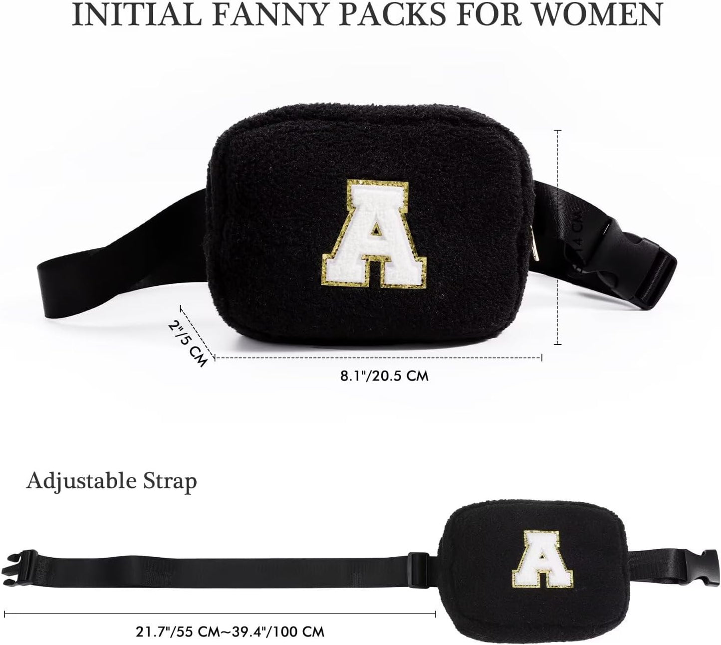 YOOLIFE Bridesmaid Gifts - Bridesmaid Proposal Gift Wedding Day, Bridal Shower Gifts, Maid of Honor Gifts, Fleece Belt Bag Initial Crossbody Bag Black B