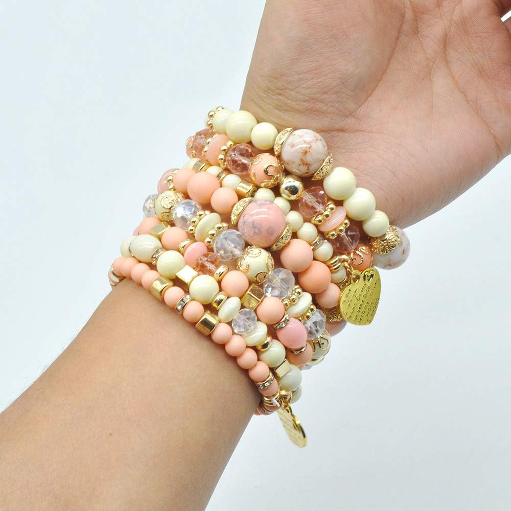 Bohemian Bracelet Sets for Women - 6 Sets Stackable Stretch Bracelets Multi-color Boho Jewelry for Women Hippie Bracelets Dainty Jewelry