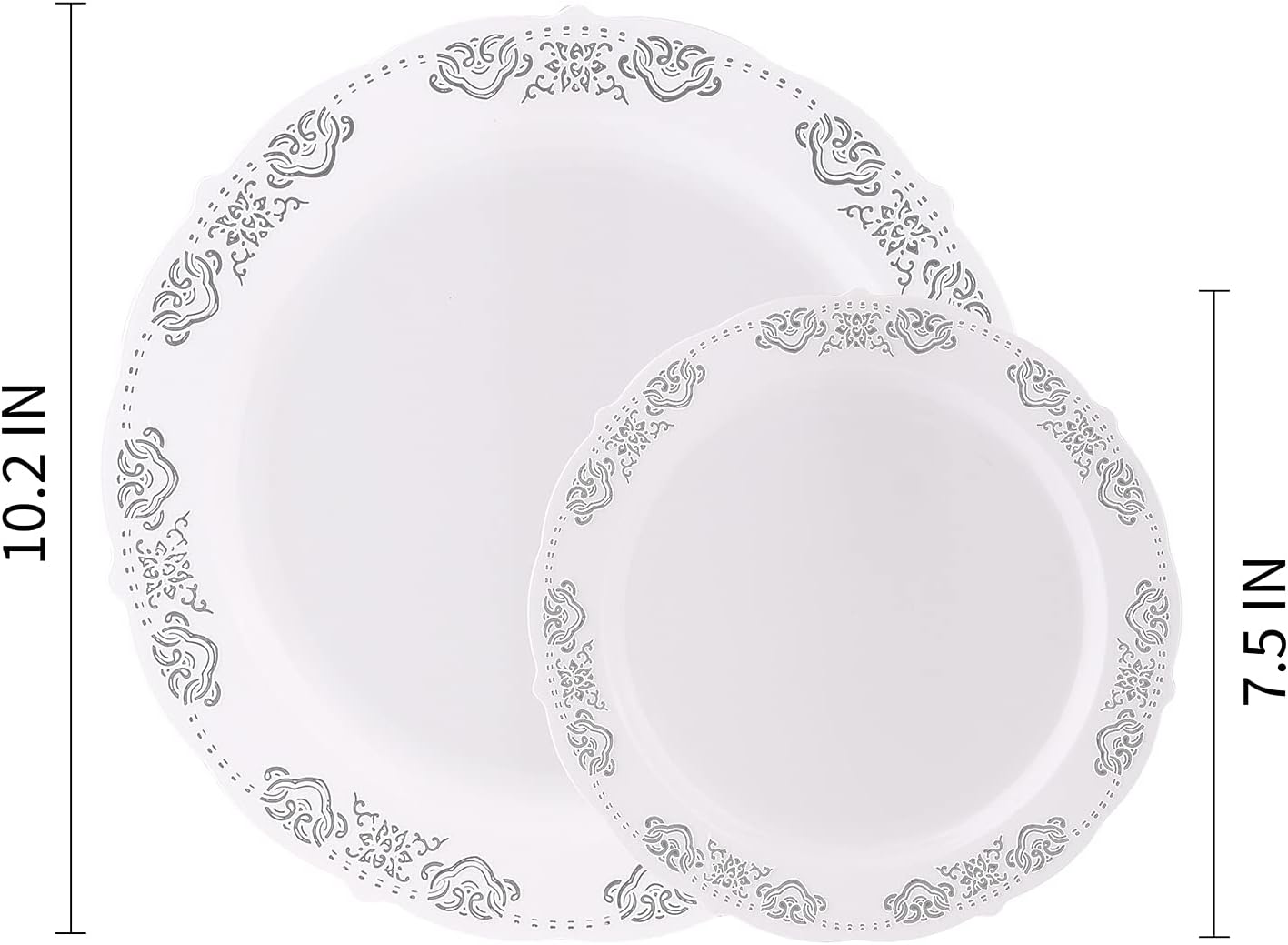 FULING 175 Pieces Silver White Dinnerware Set For 25 Guest Disposable Tableware Plastic Cutlery 5-Sets, With 12oz Cups, Knife, Fork, Spoon, Dinner Paper Each 25 Pieces For Wedding, Birthday, Party